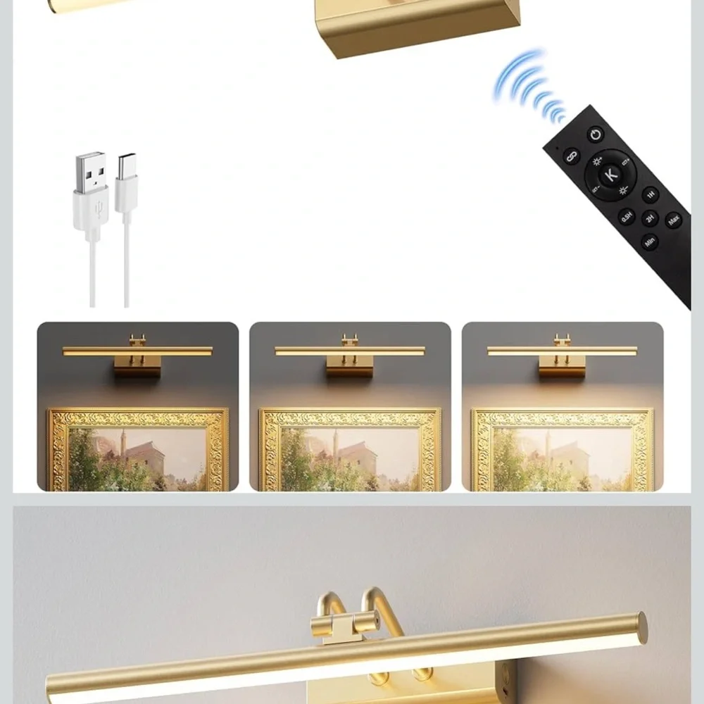 Battery operated picture light for wall 4000mah cordless wall lamp for painting